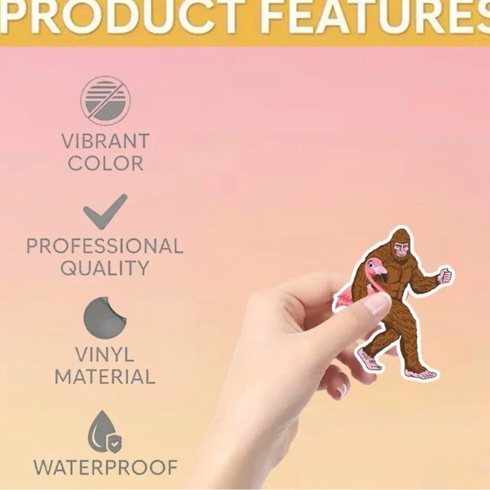 Bigfoot Holding Pink Flamingo Vinyl Decal #083